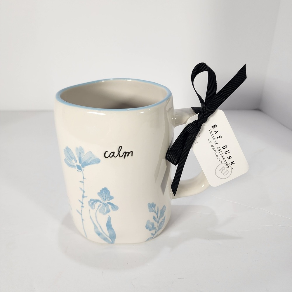 Rae Dunn Calm Mug Blue Floral Iris Artisan Collection Magenta New with Tag